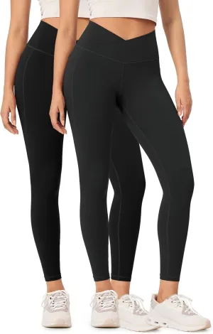 ODODOS 2 Pack Buttery Soft Cross Waist Leggings with Pockets for Women, ODCLOUD 25" / 28" Crossover Lounge Yoga Pants
