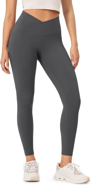 ODODOS Buttery Soft Cross Waist Leggings with Pockets for Women, ODCLOUD 25" / 28" Crossover Lounge Yoga Pants