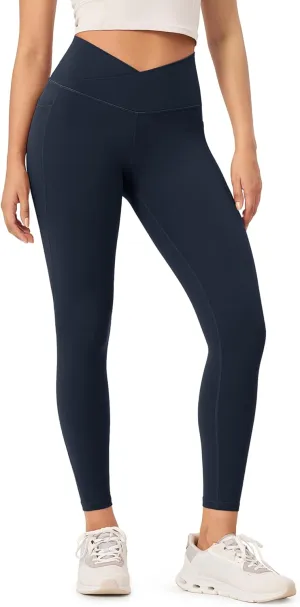 ODODOS Buttery Soft Cross Waist Leggings with Pockets for Women, ODCLOUD 25" / 28" Crossover Lounge Yoga Pants