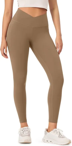 ODODOS Buttery Soft Cross Waist Leggings with Pockets for Women, ODCLOUD 25" / 28" Crossover Lounge Yoga Pants