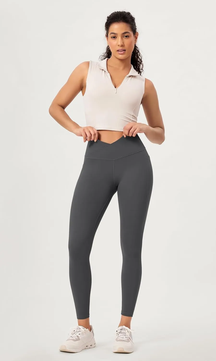 ODODOS Buttery Soft Cross Waist Leggings with Pockets for Women, ODCLOUD 25" / 28" Crossover Lounge Yoga Pants