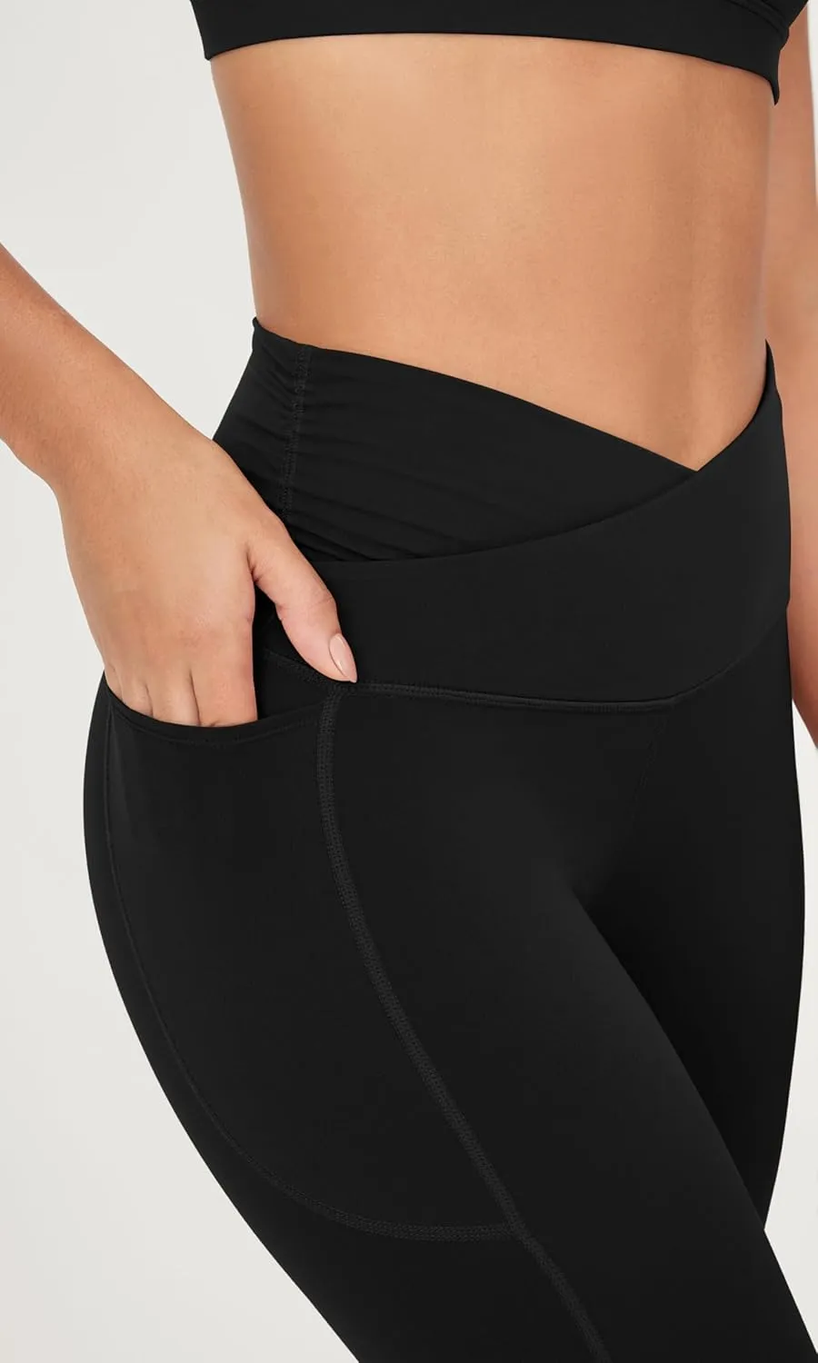 ODODOS Cloud Feeling Gathered Cross Waist Leggings with Pockets for Women 25" / 28" Crossover Lounge Yoga Pants