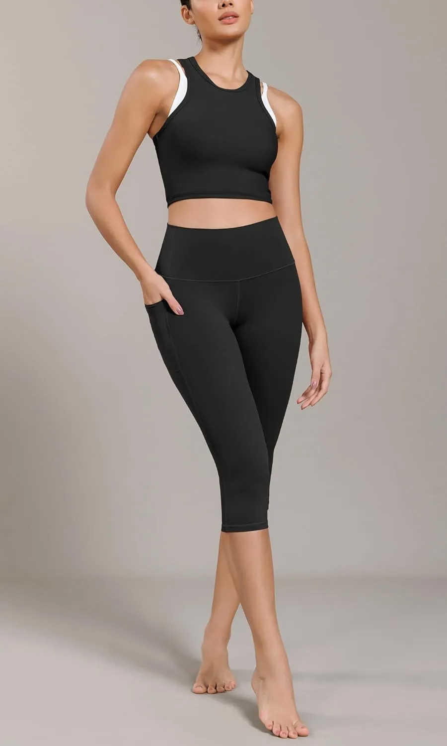 ODODOS ODCLOUD Buttery Soft Lounge Yoga Capris with Pockets for Women, 14" / 19" / 21" High Waist Capri Leggings