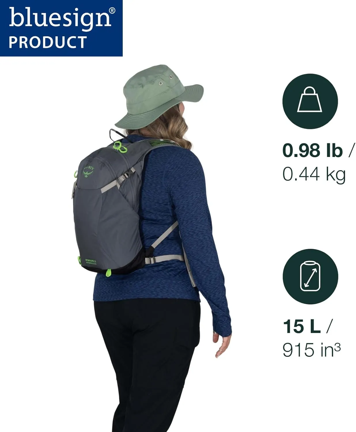 Osprey Sportlite 15L Unisex Lightweight Hiking Backpack with Hydraulics Reservoir, Tungsten/Grey Wolf