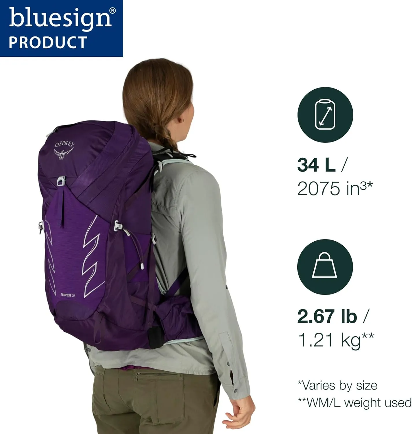Osprey Tempest 34L Women's Hiking Backpack with Hipbelt, Jasper Green, Medium/Large