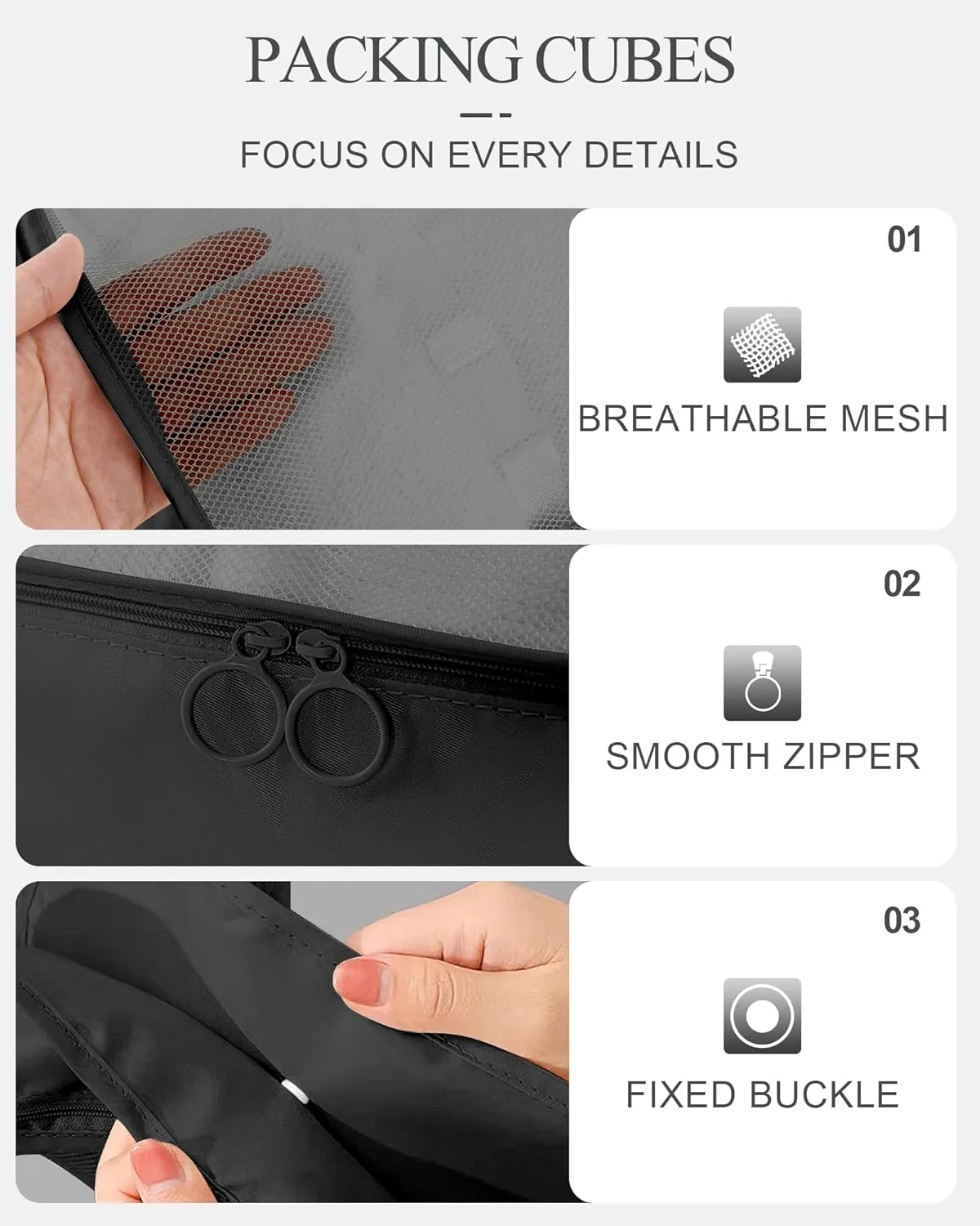 Packing Cubes 10 PCS, Mesh Breathable Luggage Organizers Bags, Packing Organizers, Durable Travel Essentials Bags Set, Travel Packing Organizers, Black