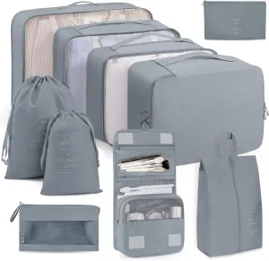 Packing Cubes 10 PCS, Mesh Breathable Luggage Organizers Bags, Packing Organizers, Durable Travel Essentials Bags Set, Travel Packing Organizers, Gray