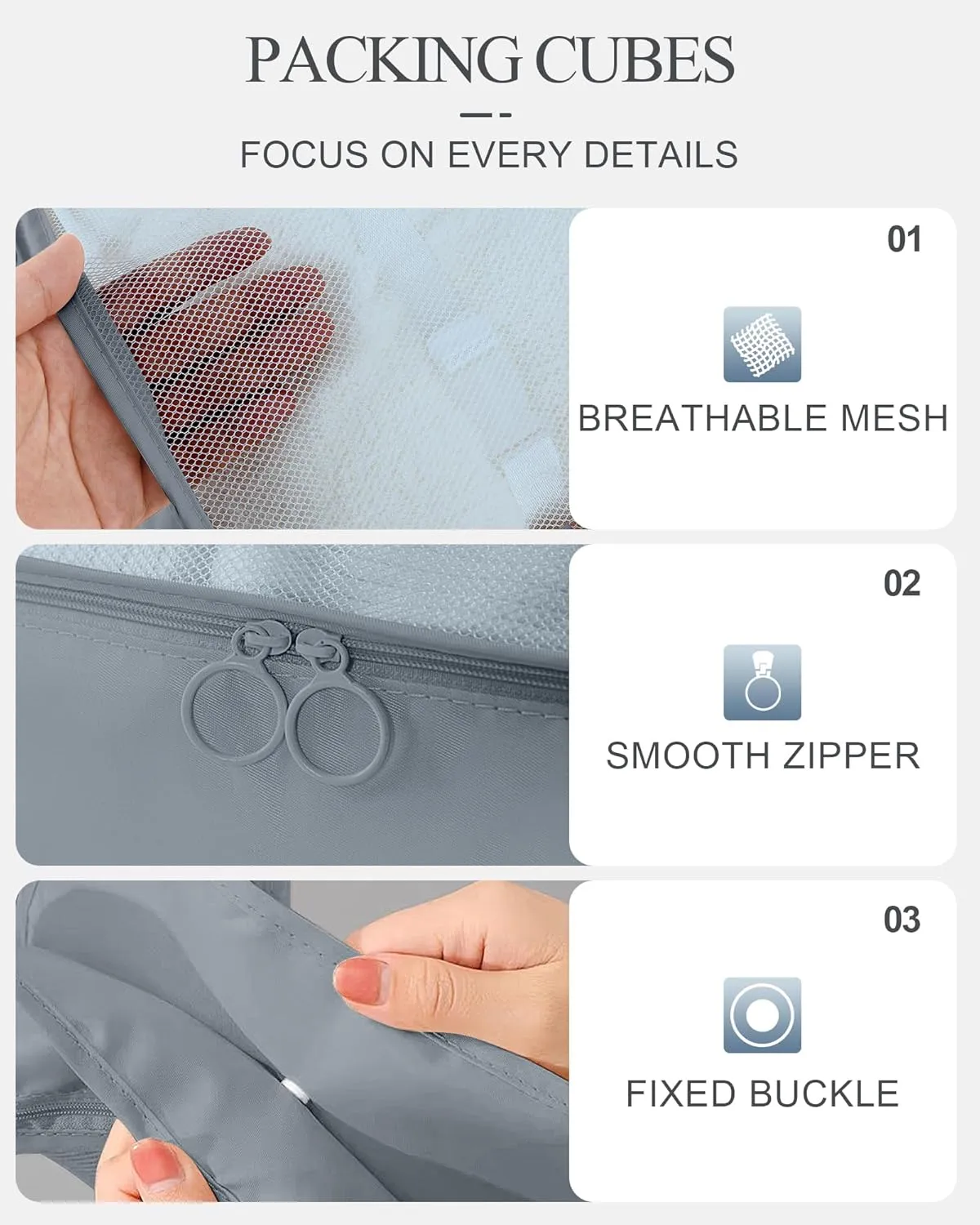 Packing Cubes 10 PCS, Mesh Breathable Luggage Organizers Bags, Packing Organizers, Durable Travel Essentials Bags Set, Travel Packing Organizers, Gray