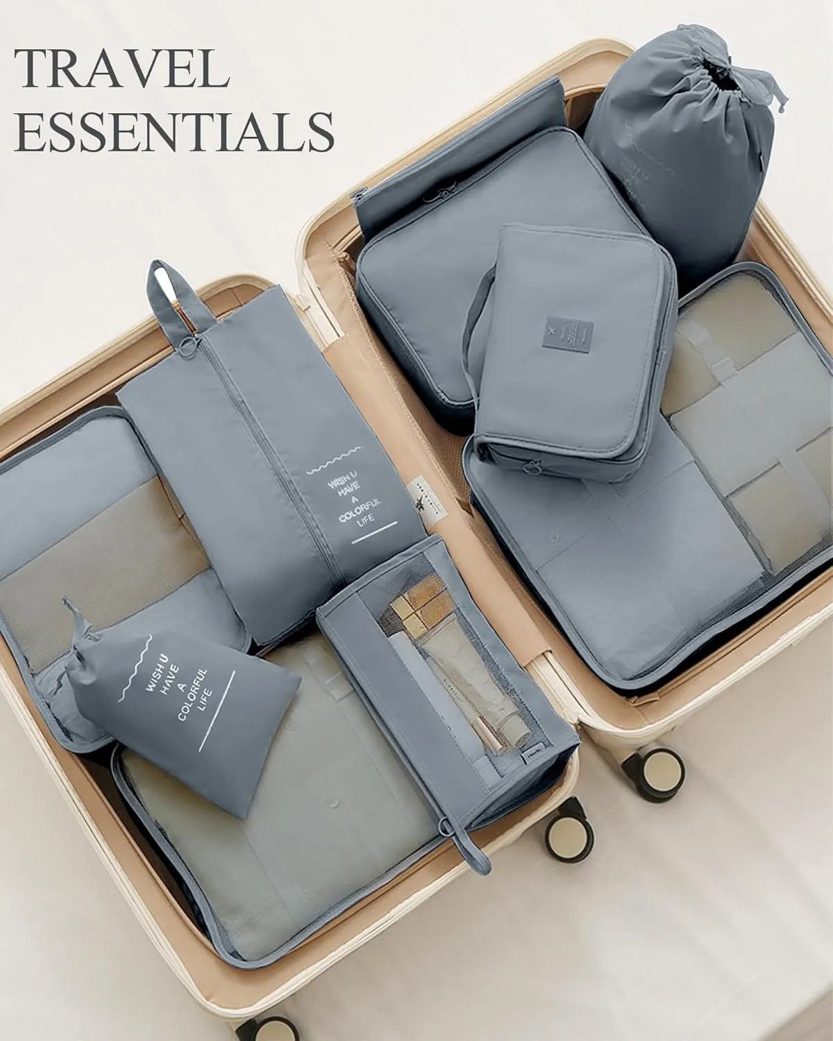 Packing Cubes 10 PCS, Mesh Breathable Luggage Organizers Bags, Packing Organizers, Durable Travel Essentials Bags Set, Travel Packing Organizers, Gray