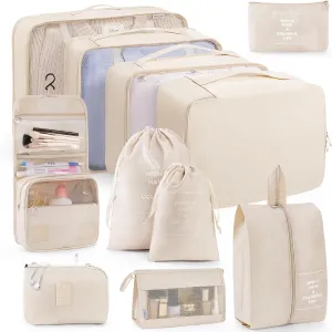Packing Cubes 11 PCS, Mesh Breathable Luggage Organizers Bags, Packing Organizers, Durable Travel Essentials Bags Set, Travel Packing Organizers,Beige