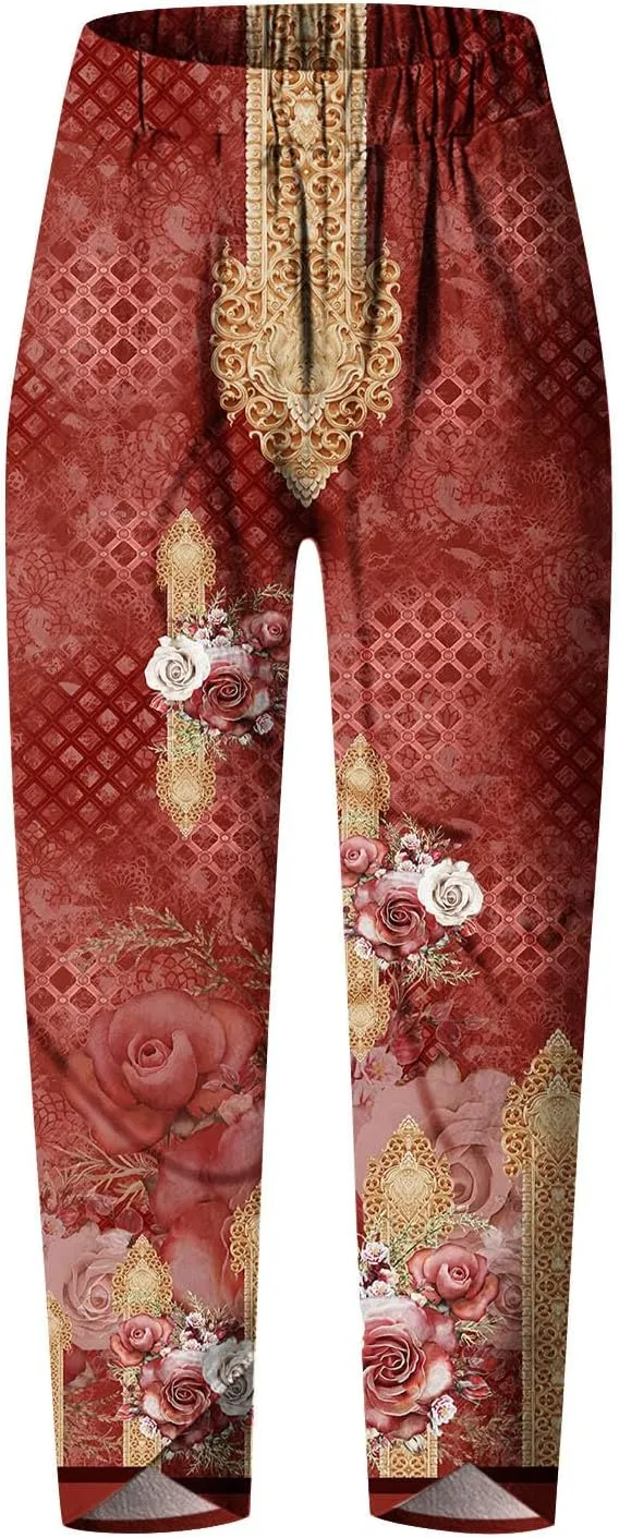 Palazzo Pants for Women Boho Summer Cotton Linen Harem Trousers Casual Wide Leg Elastic Waist Beach Lounge Pants