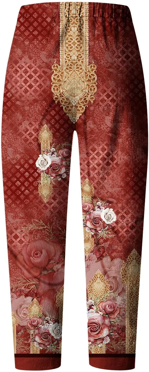 Palazzo Pants for Women Boho Summer Cotton Linen Harem Trousers Casual Wide Leg Elastic Waist Beach Lounge Pants