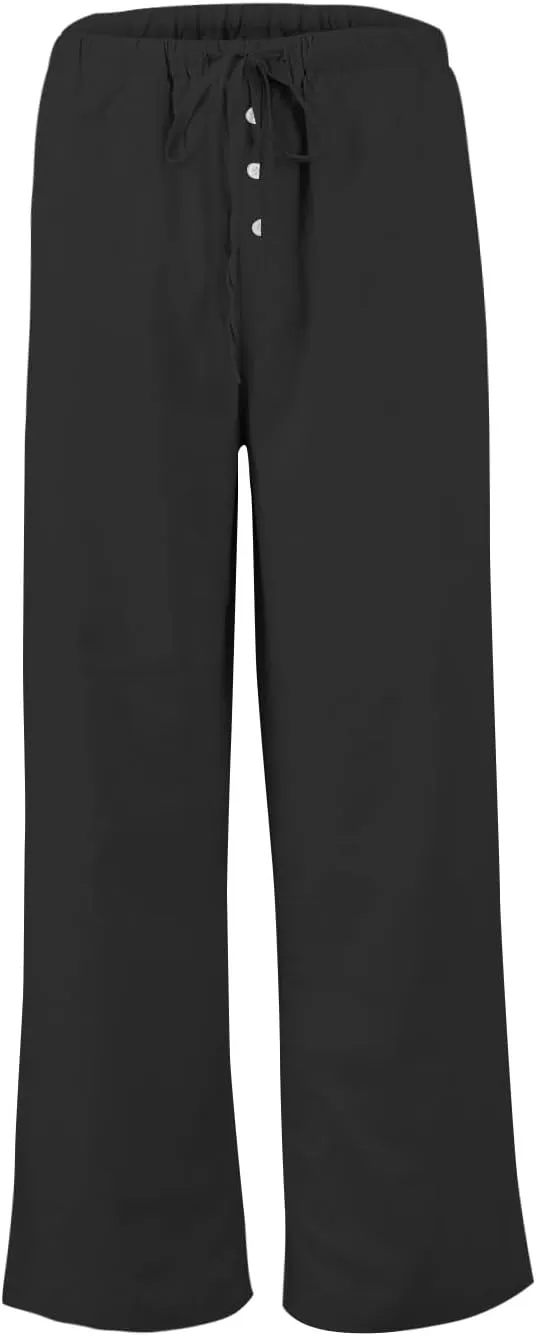 Palazzo Pants for Women Dressy Linen High Waisted Summer Loose Pants Drawstring Button Down Pocket Solid Baggy Trouser