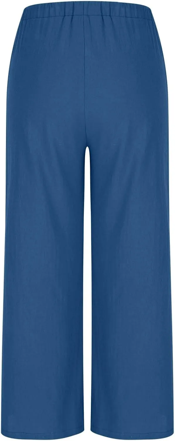 Palazzo Pants for Women Plus Size Wed Leg Palazzo Pants Summer Casual Cotton Linen Lounge Trouser Boho Beach Outfits