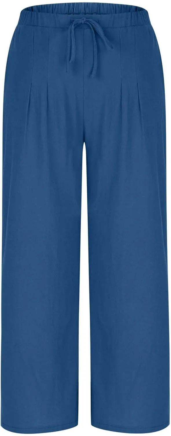 Palazzo Pants for Women Plus Size Wed Leg Palazzo Pants Summer Casual Cotton Linen Lounge Trouser Boho Beach Outfits