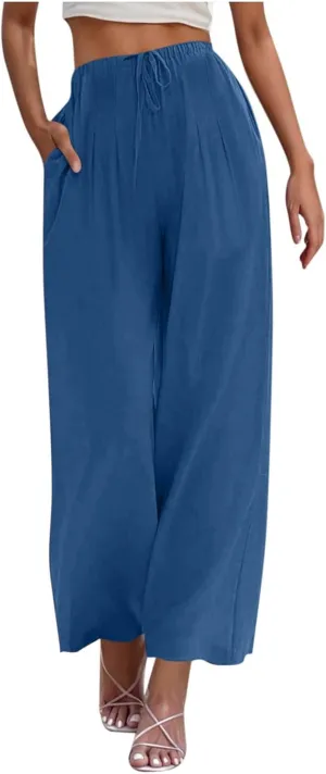 Palazzo Pants for Women Plus Size Wed Leg Palazzo Pants Summer Casual Cotton Linen Lounge Trouser Boho Beach Outfits