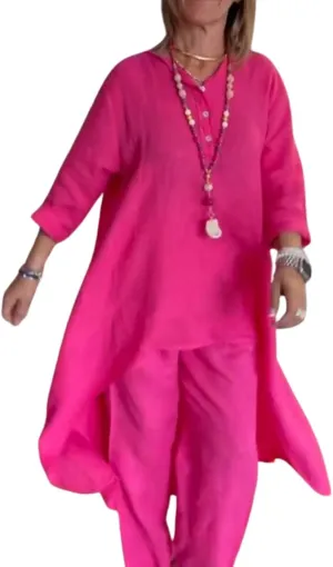 Pant Suits for Women Linen Two Piece Pants Suit Elegant Cotton Linen Long Sleeve Shirts and Wide Leg Pantsuits