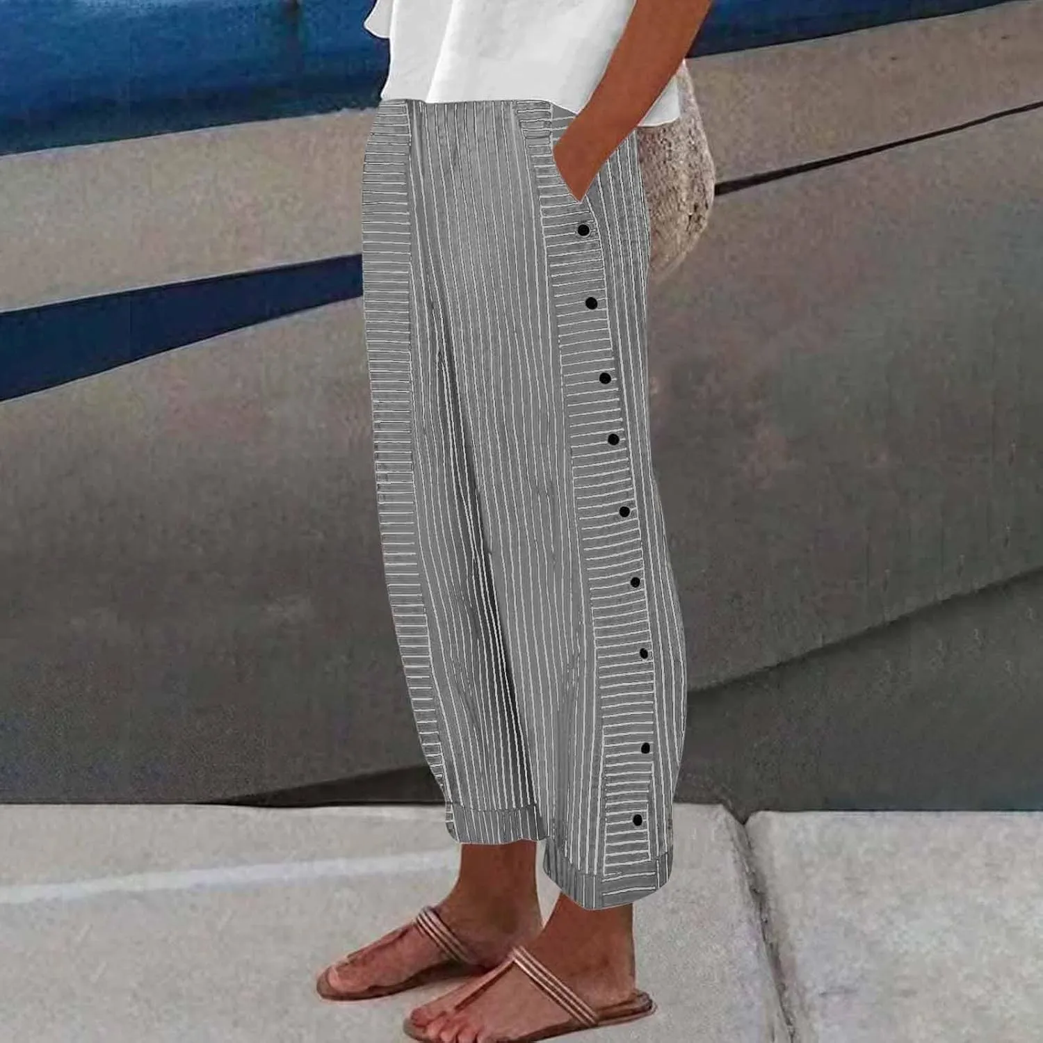 Pants for Women, Peasant Pants Straight Leg Linen Summer Casual Trendy Women