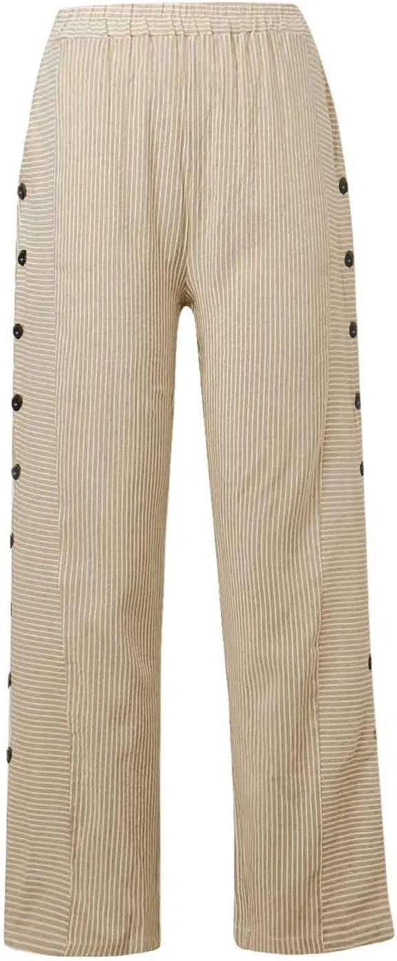 Pants for Women, Stripe Peasant Pants Casual Straight Leg Linen Plaid Trendy