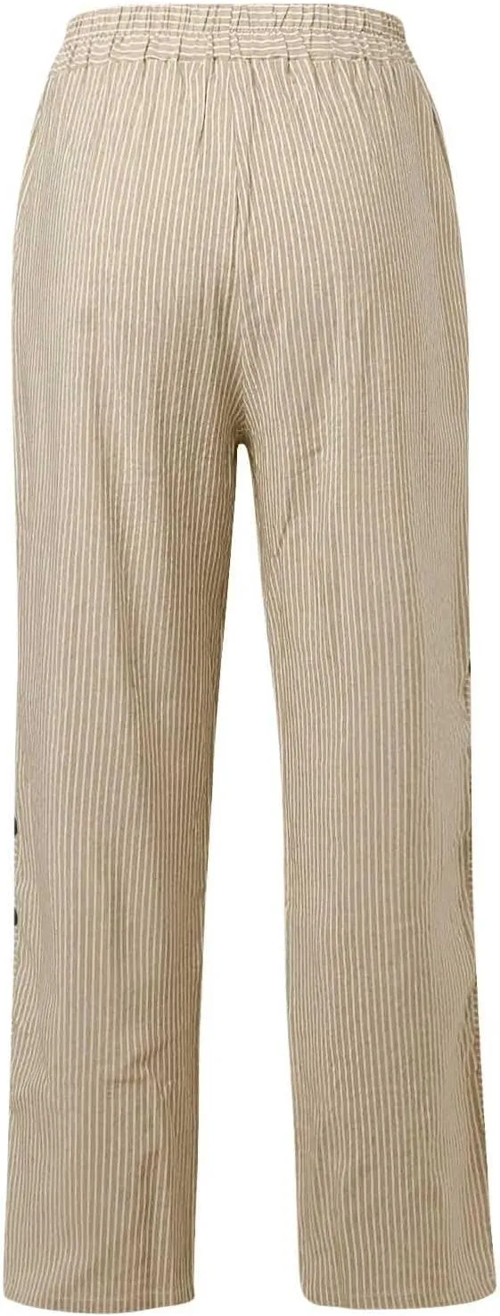 Pants for Women, Stripe Peasant Pants Casual Straight Leg Linen Plaid Trendy