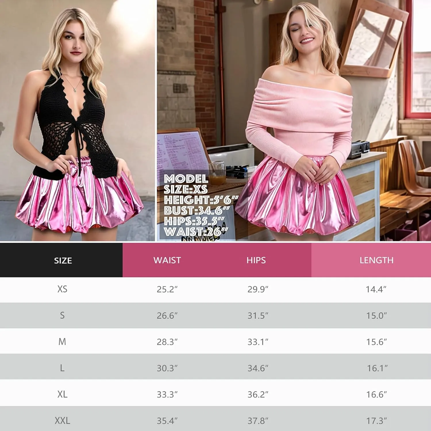 Perfashion Bubble Skirt for Women Metallic Puff Balloon Mini Skorts Rave Sexy Club Outfits with Shorts