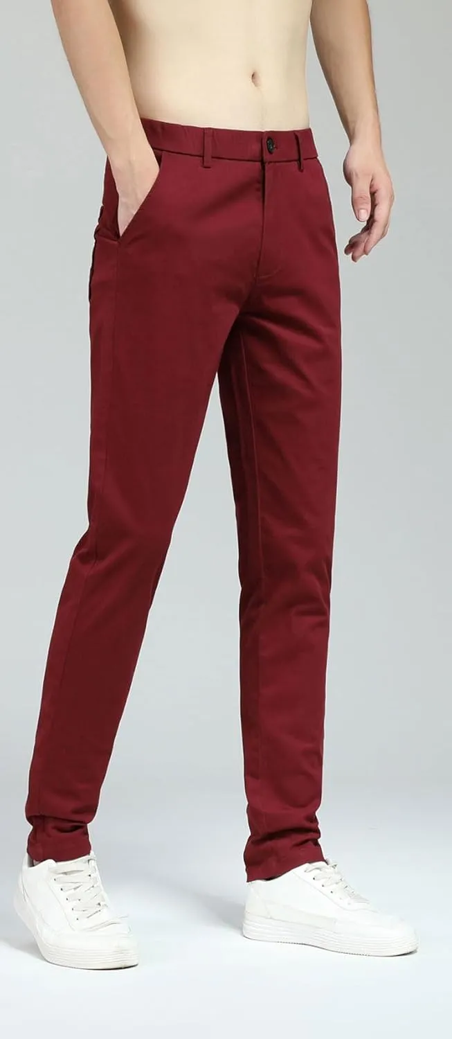 Plaid&Plain Men's Skinny Stretchy Khaki Pants Colored Pants Slim Fit Slacks Tapered Trousers