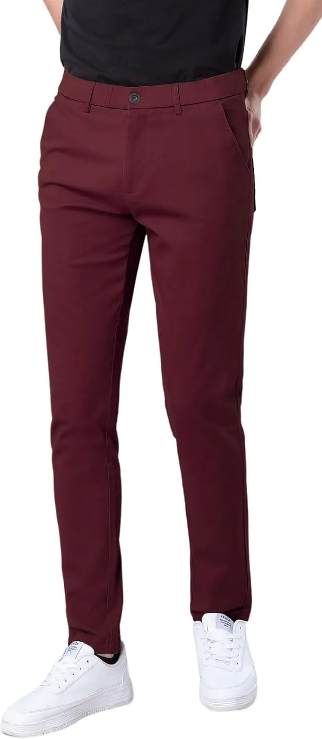 Plaid&Plain Men's Skinny Stretchy Khaki Pants Colored Pants Slim Fit Slacks Tapered Trousers