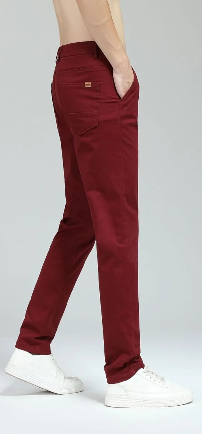Plaid&Plain Men's Skinny Stretchy Khaki Pants Colored Pants Slim Fit Slacks Tapered Trousers