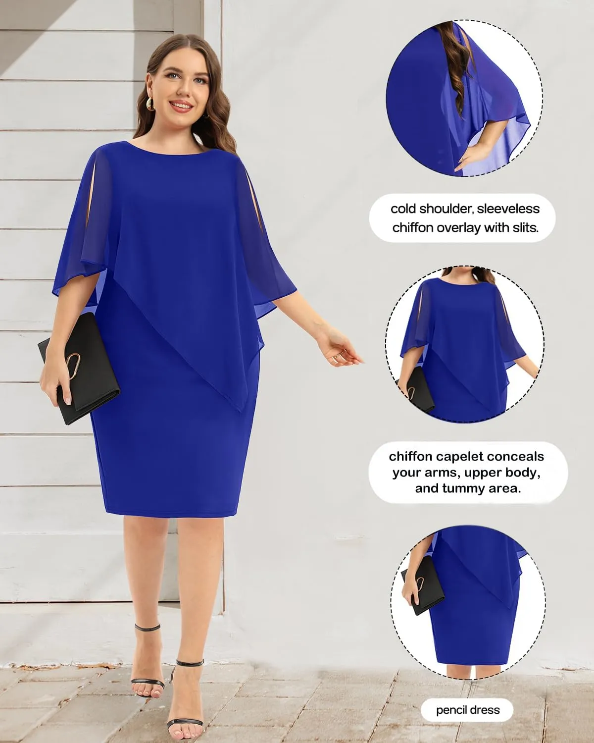 Plus Size Dresses Wedding Guest - Mother of The Bride Cocktail Semi Formal Cape Dresses