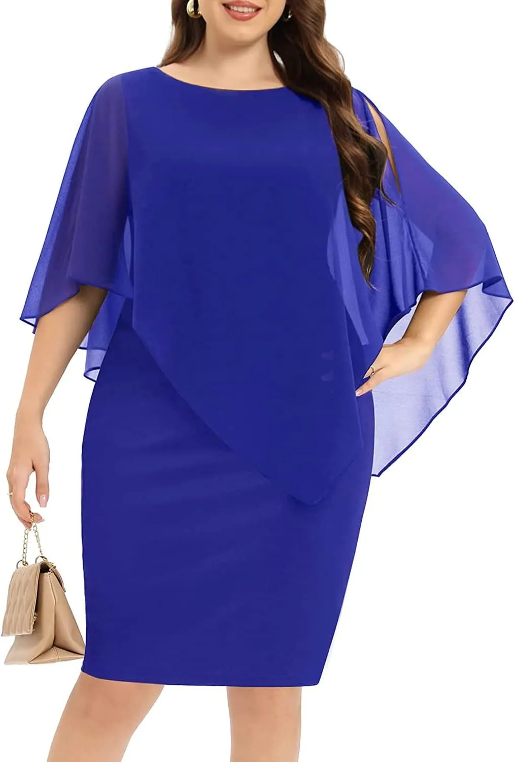 Plus Size Dresses Wedding Guest - Mother of The Bride Cocktail Semi Formal Cape Dresses