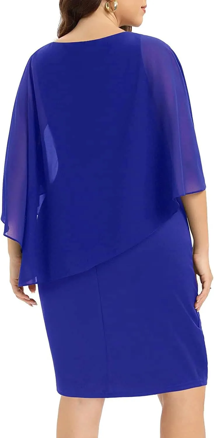 Plus Size Dresses Wedding Guest - Mother of The Bride Cocktail Semi Formal Cape Dresses