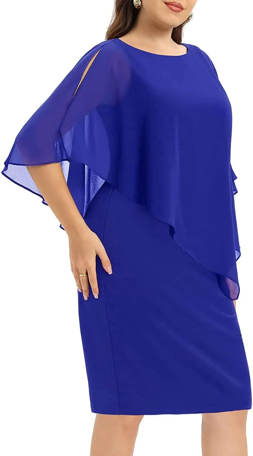 Plus Size Dresses Wedding Guest - Mother of The Bride Cocktail Semi Formal Cape Dresses