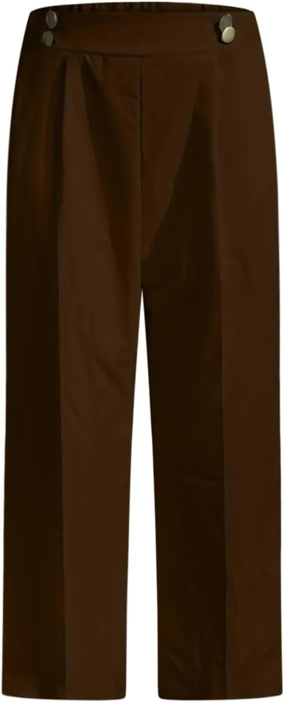 Plus Size Womens Palazzo Pants Wide Leg High Waist Elastic Button Pleated Business Work Lounge Trousers with Pockets