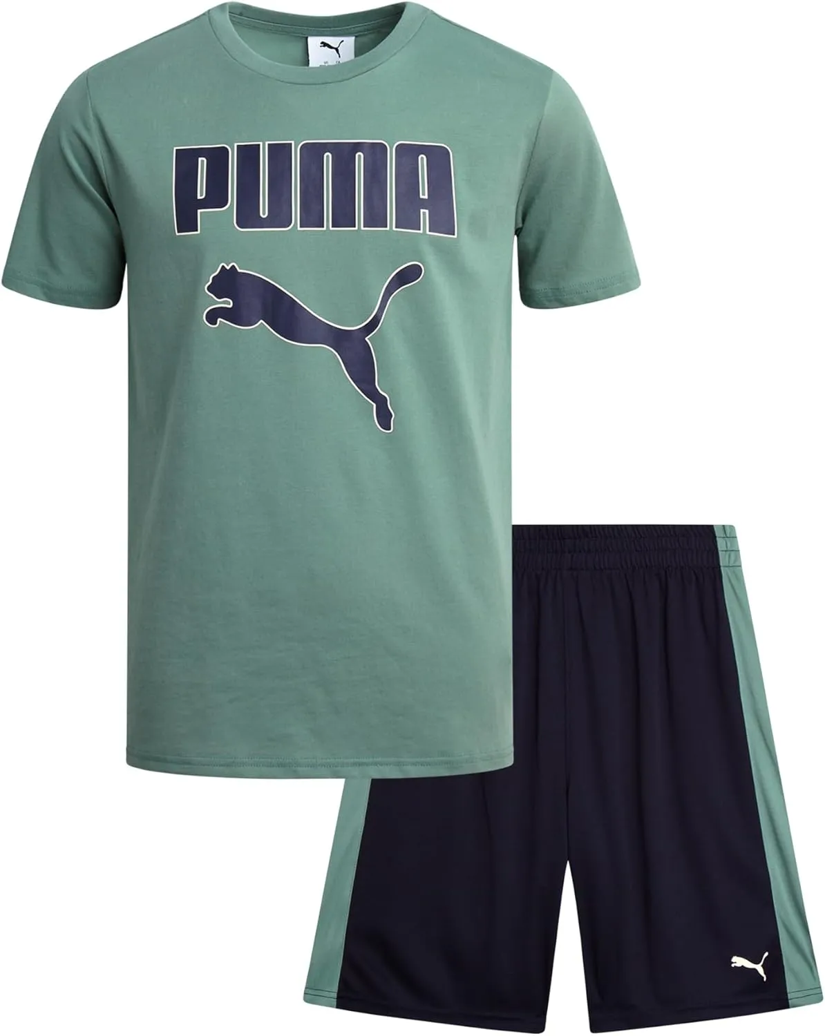 PUMA Boys' Short Set - 2 Piece Short Sleeve Crewneck Performance Graphic Tees and Athletic Mesh Shorts for Boys (Sizes: 4-16)