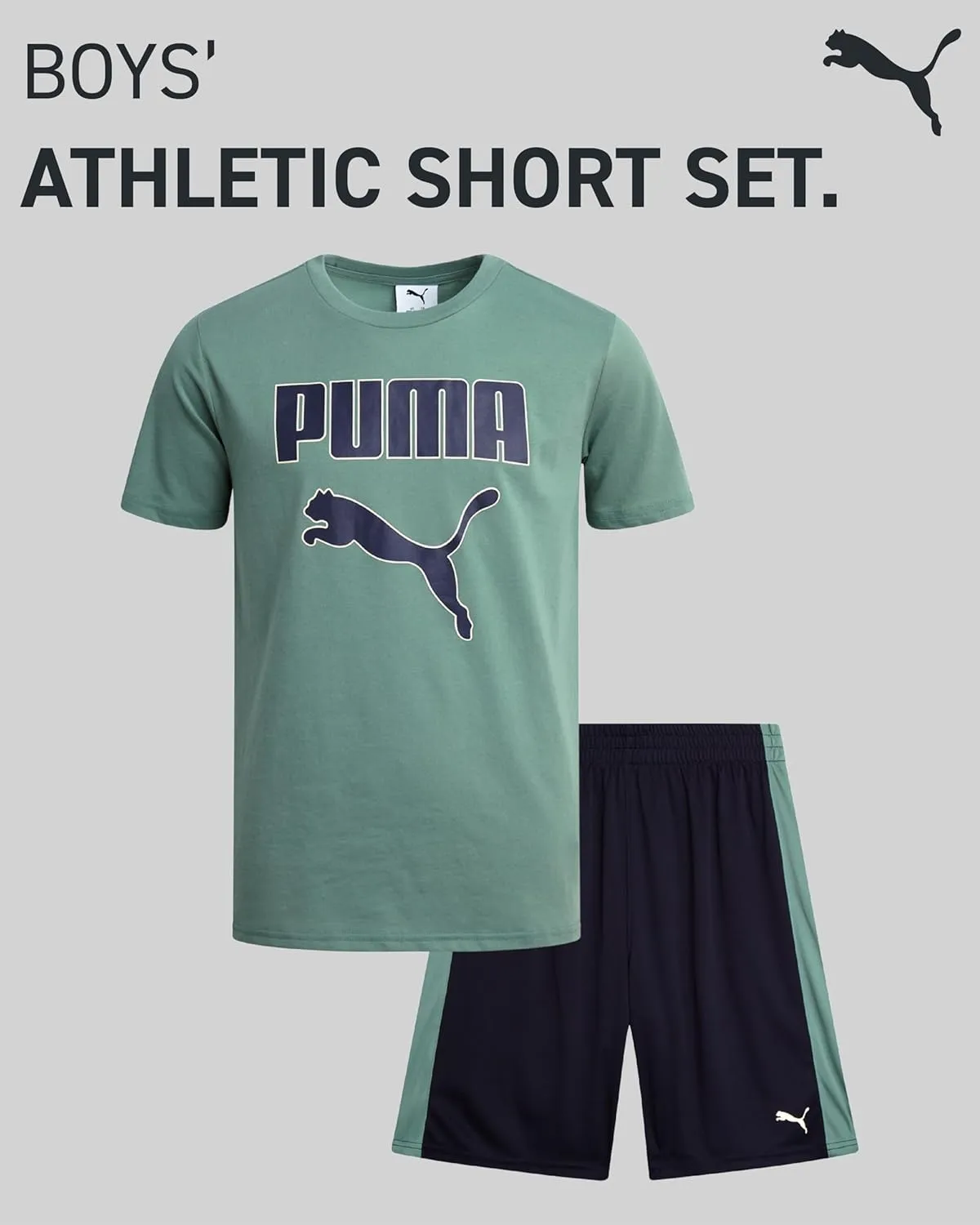 PUMA Boys' Short Set - 2 Piece Short Sleeve Crewneck Performance Graphic Tees and Athletic Mesh Shorts for Boys (Sizes: 4-16)