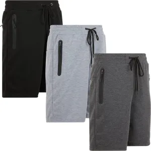 PURE CHAMP Mens 3 Pk French Terry Cotton Casual Gym Shorts for Men Athletic Workout Training Sweat Shorts with Zipper Pocket