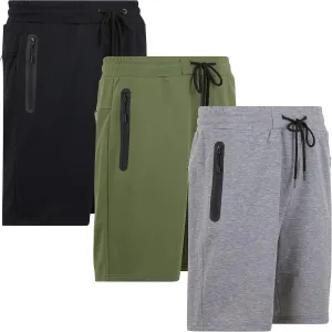 PURE CHAMP Mens 3 Pk French Terry Cotton Casual Gym Shorts for Men Athletic Workout Training Sweat Shorts with Zipper Pocket