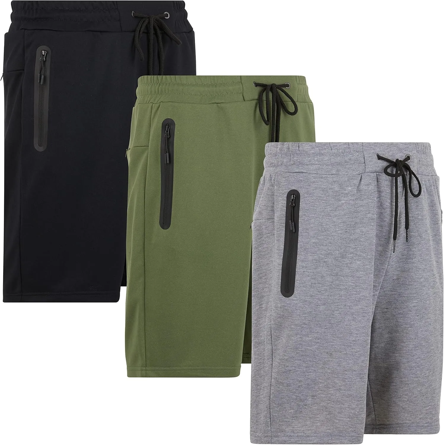 PURE CHAMP Mens 3 Pk French Terry Cotton Casual Gym Shorts for Men Athletic Workout Training Sweat Shorts with Zipper Pocket