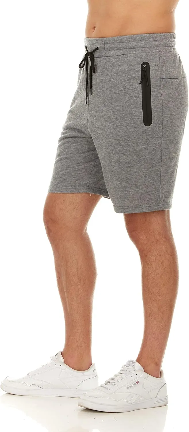 PURE CHAMP Mens 3 Pk French Terry Cotton Casual Gym Shorts for Men Athletic Workout Training Sweat Shorts with Zipper Pocket
