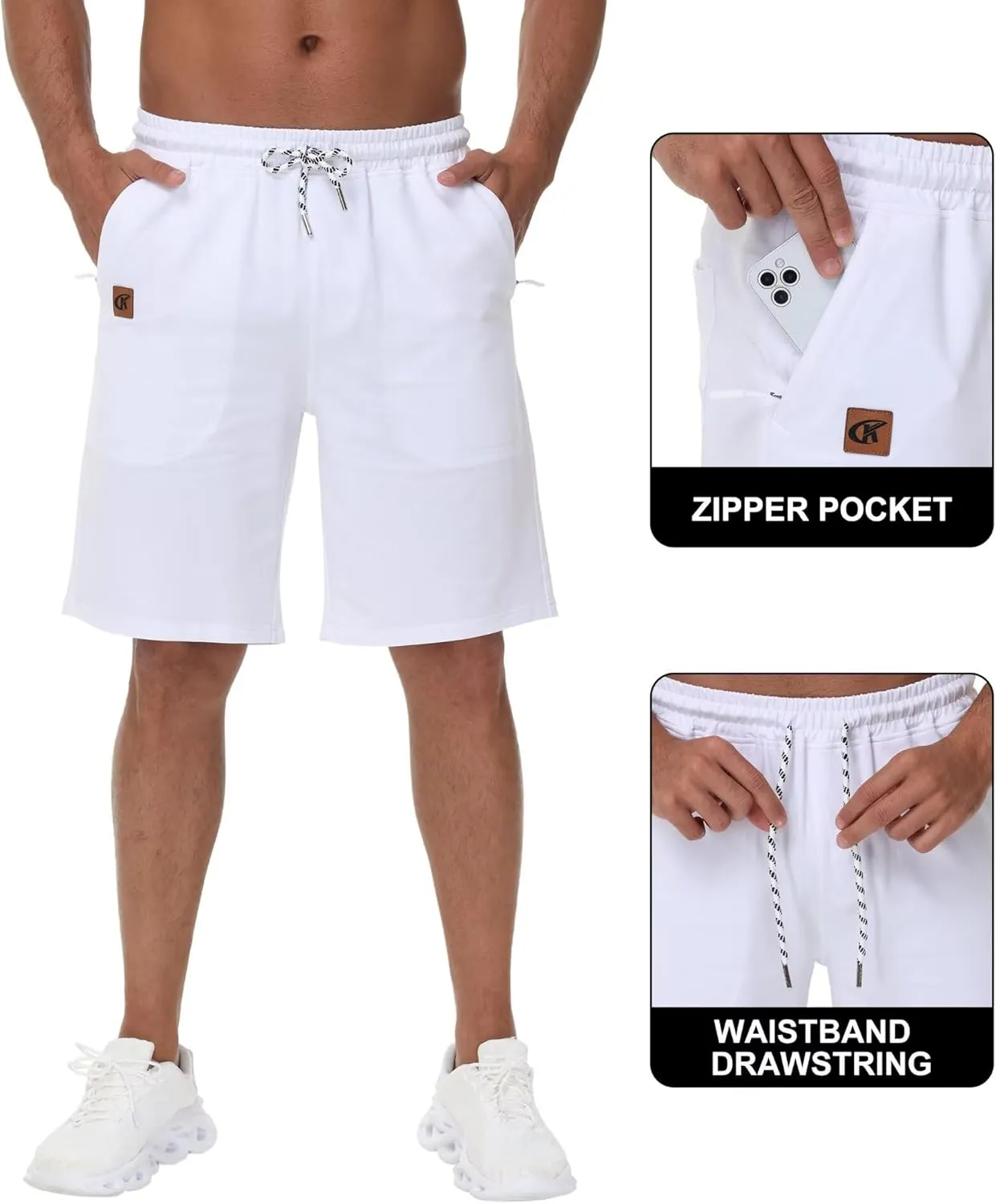 QPNGRP Men's 9" Inseam Zipper Pocket Stretch Shorts