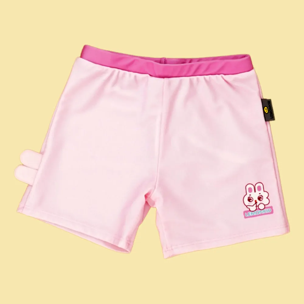 Rabbit Print T-Shirt & Shorts Swimwear- 2 pcs (UPF 50 &A) and Swim Cap - Baby Pink