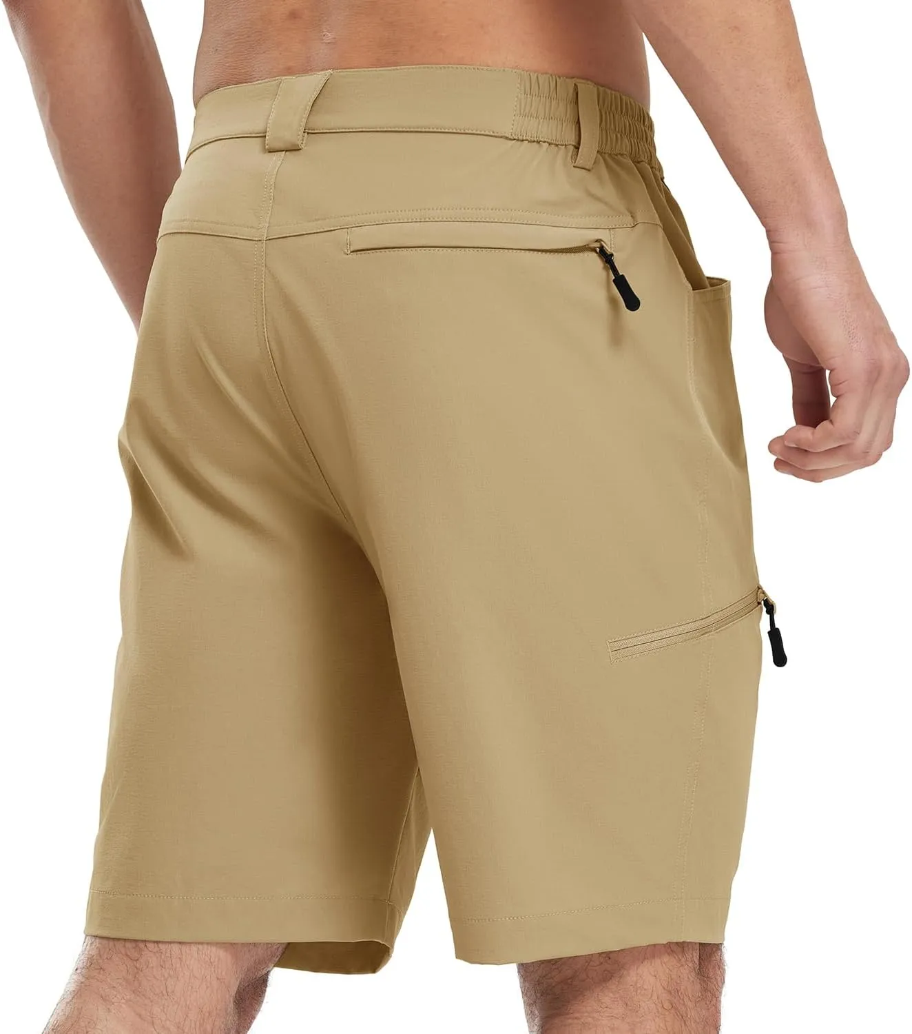 Rdruko Men's 9 Golf Shorts Stretch 4 Pockets Dress Shorts Elastic Waist Casual Flat Front Quick Dri Work Hiking Zip Cargo