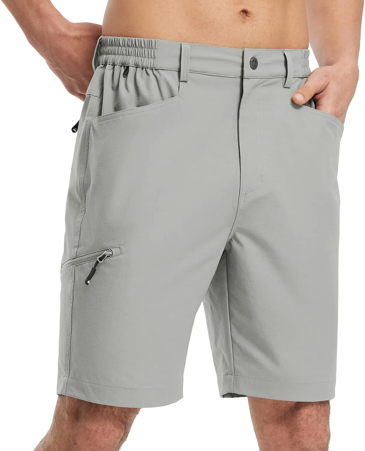 Rdruko Men's 9 Golf Shorts Stretch 4 Pockets Dress Shorts Elastic Waist Casual Flat Front Quick Dri Work Hiking Zip Cargo