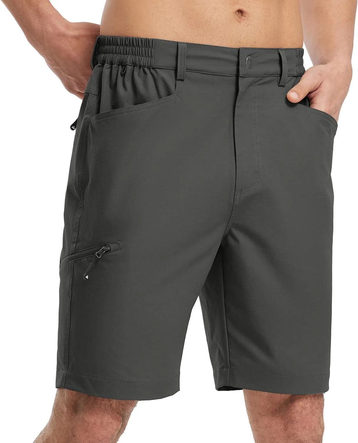 Rdruko Men's 9 Golf Shorts Stretch 4 Pockets Dress Shorts Elastic Waist Casual Flat Front Quick Dri Work Hiking Zip Cargo