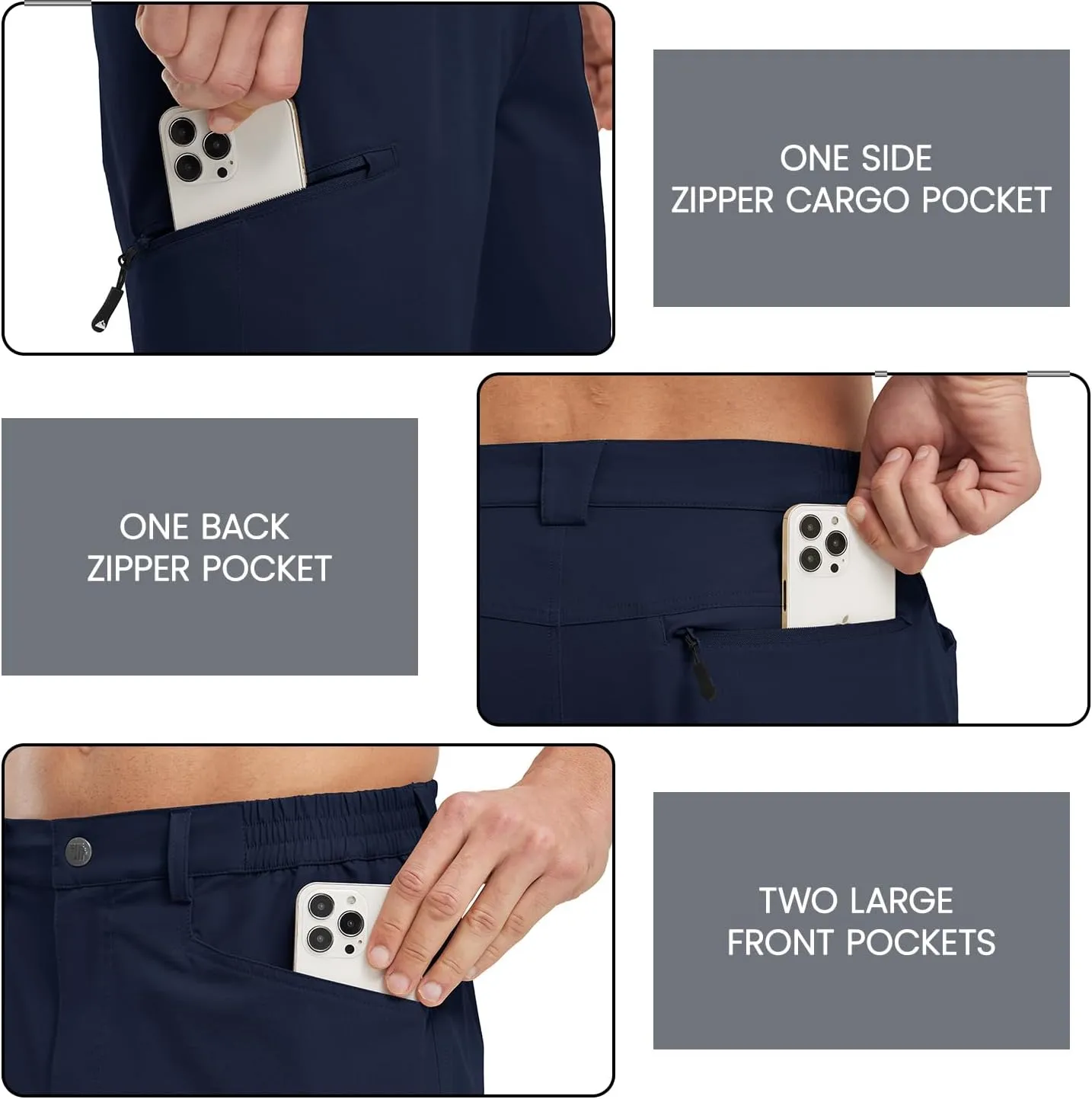 Rdruko Men's 9 Golf Shorts Stretch 4 Pockets Dress Shorts Elastic Waist Casual Flat Front Quick Dri Work Hiking Zip Cargo