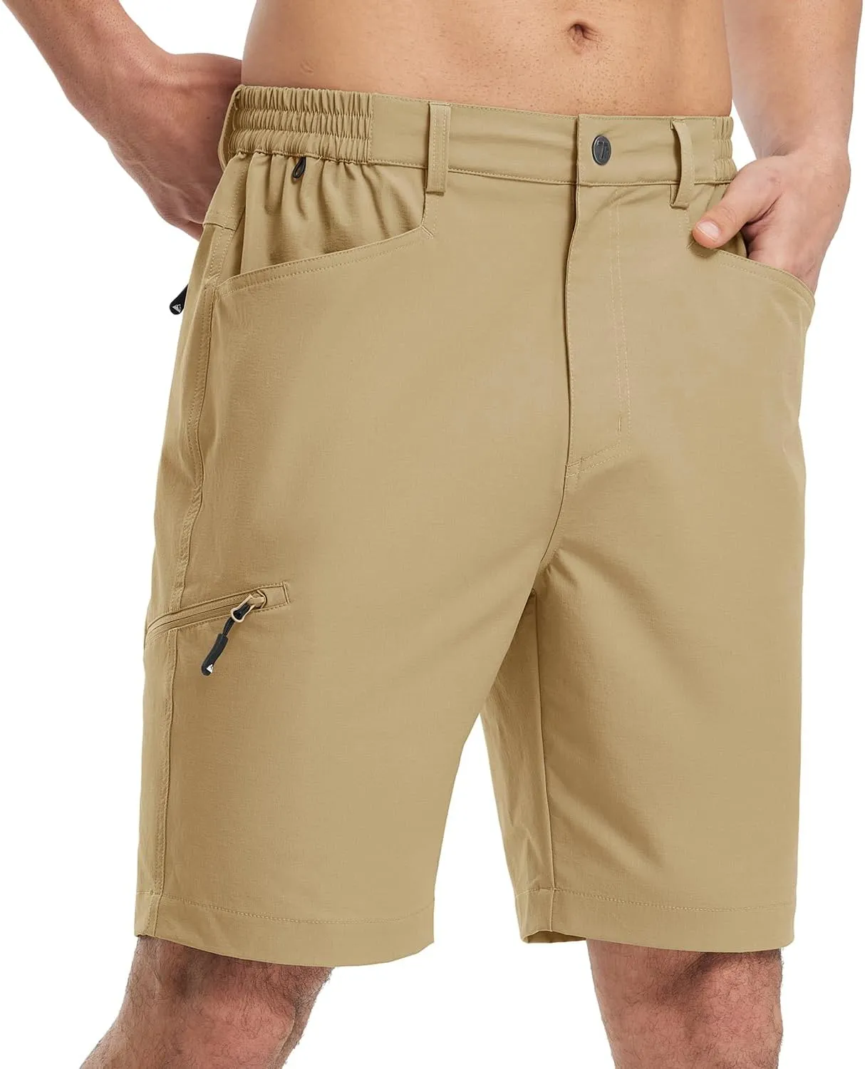 Rdruko Men's 9 Golf Shorts Stretch 4 Pockets Dress Shorts Elastic Waist Casual Flat Front Quick Dri Work Hiking Zip Cargo