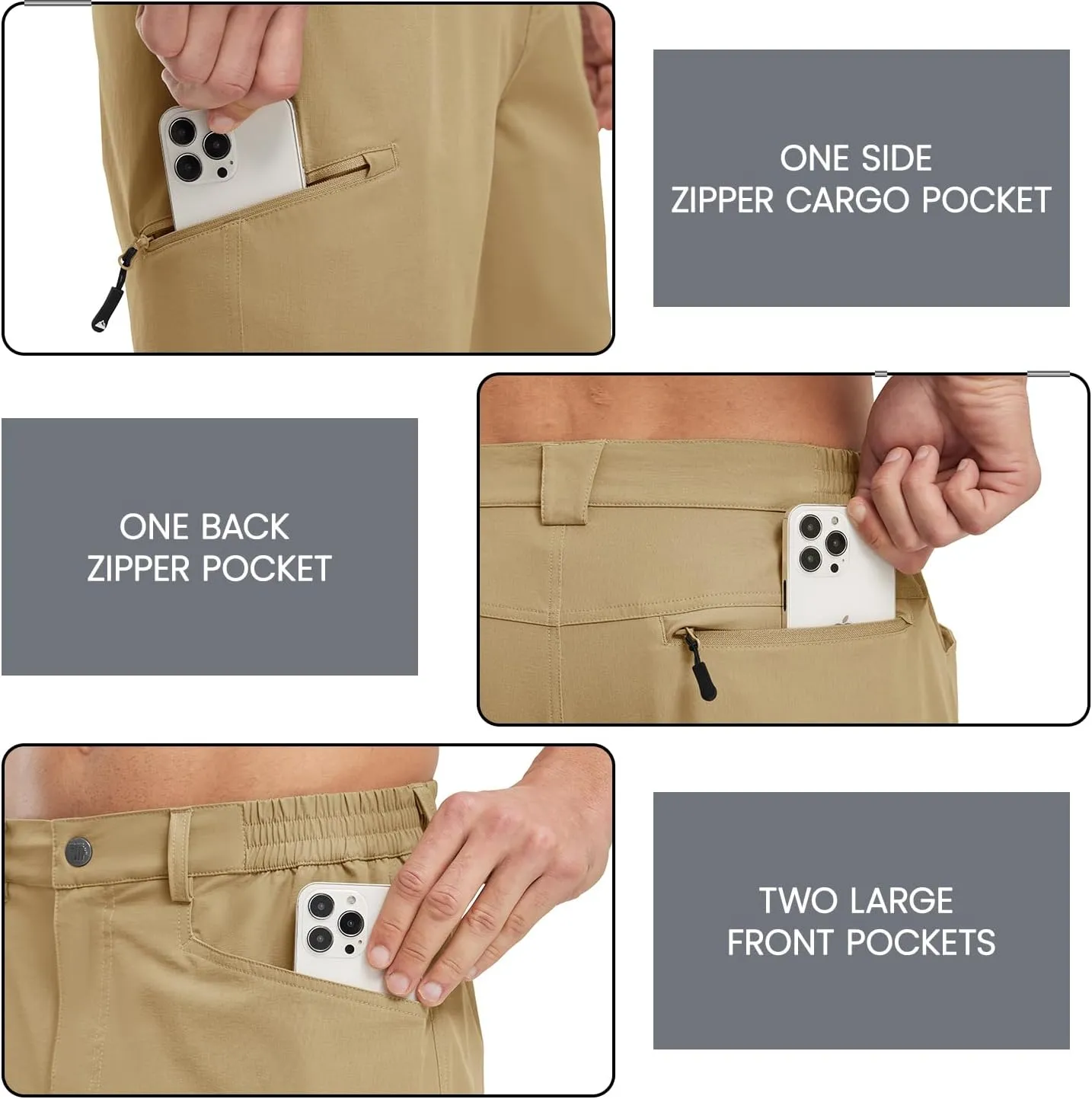 Rdruko Men's 9 Golf Shorts Stretch 4 Pockets Dress Shorts Elastic Waist Casual Flat Front Quick Dri Work Hiking Zip Cargo