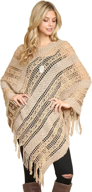 RIAH FASHION Bohemian Sequin Glitter Shawl Wrap Poncho - Kimono Cardigan, Sparkly Metallic Mesh Scarf, Open Knit Crochet