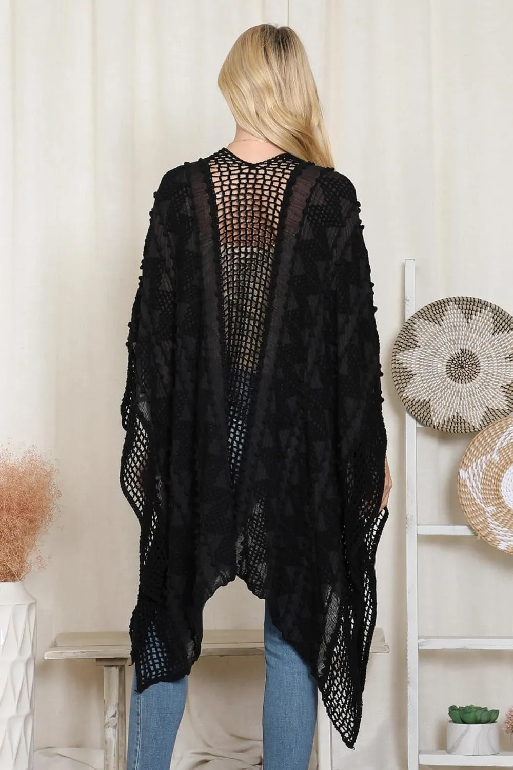 RIAH FASHION Bohemian Sequin Glitter Shawl Wrap Poncho - Kimono Cardigan, Sparkly Metallic Mesh Scarf, Open Knit Crochet