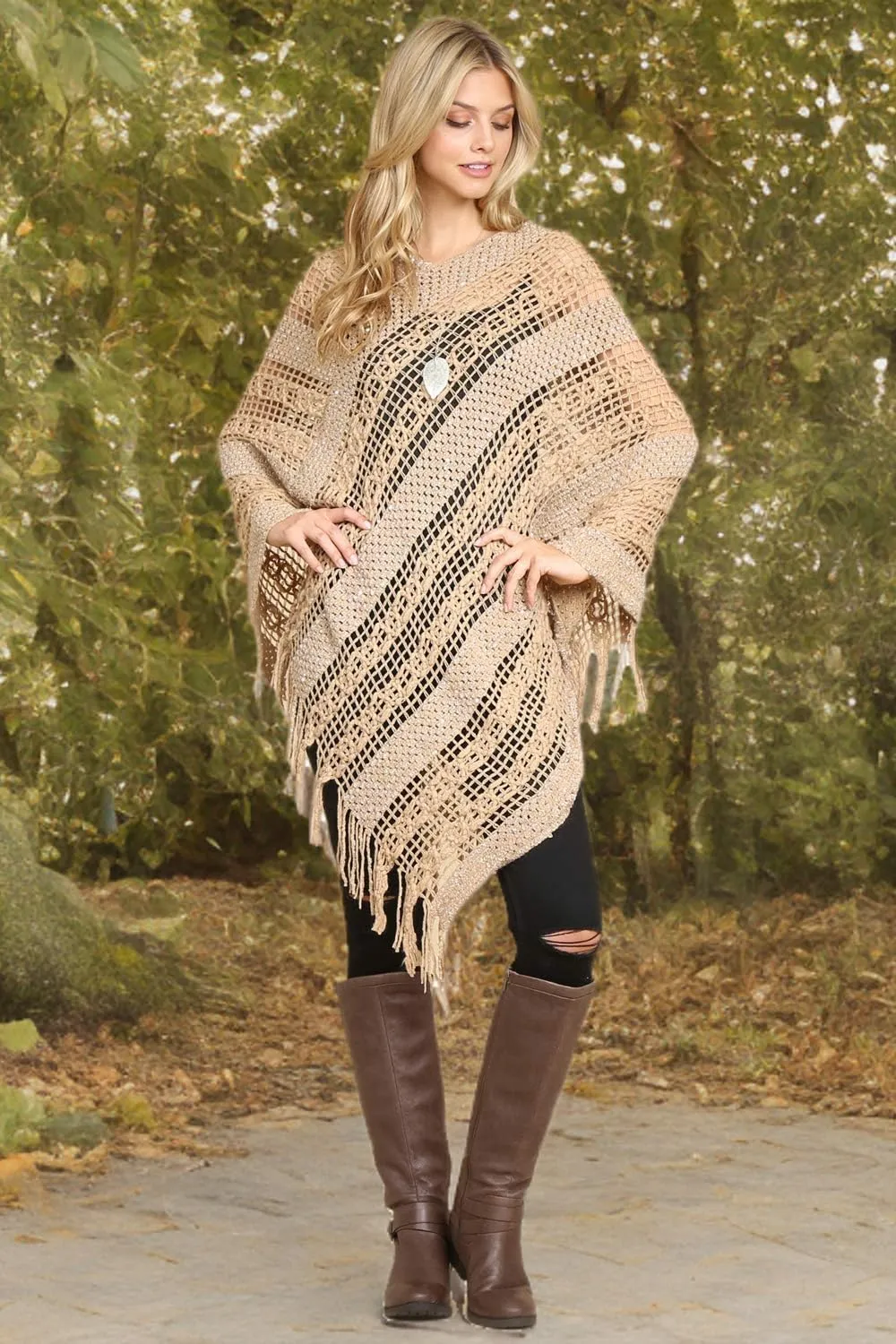 RIAH FASHION Bohemian Sequin Glitter Shawl Wrap Poncho - Kimono Cardigan, Sparkly Metallic Mesh Scarf, Open Knit Crochet